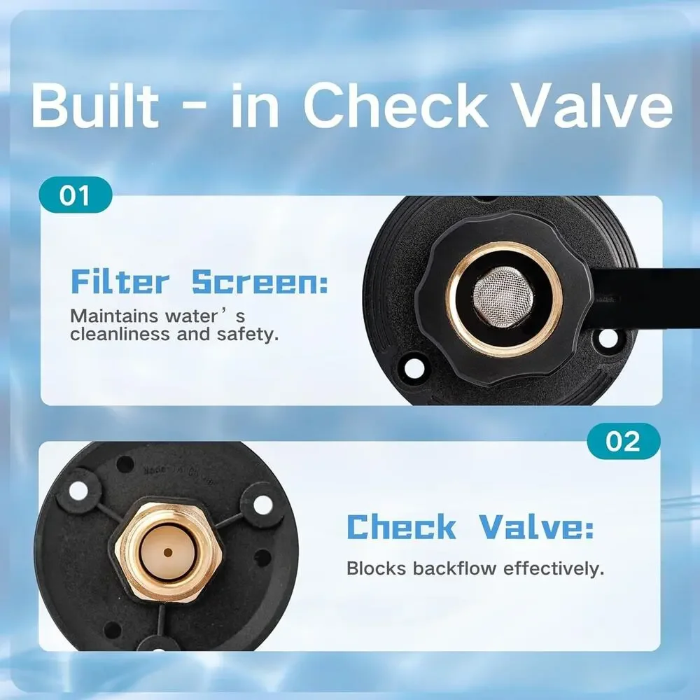 RV City Water Fill Inlet Connection With Check Valve Flange Brass Hose Connector